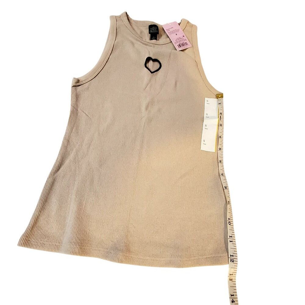 Wild Fable Ribbed Knit Tank Top Light Taupe Heart Detail Size Small  Two-Pack